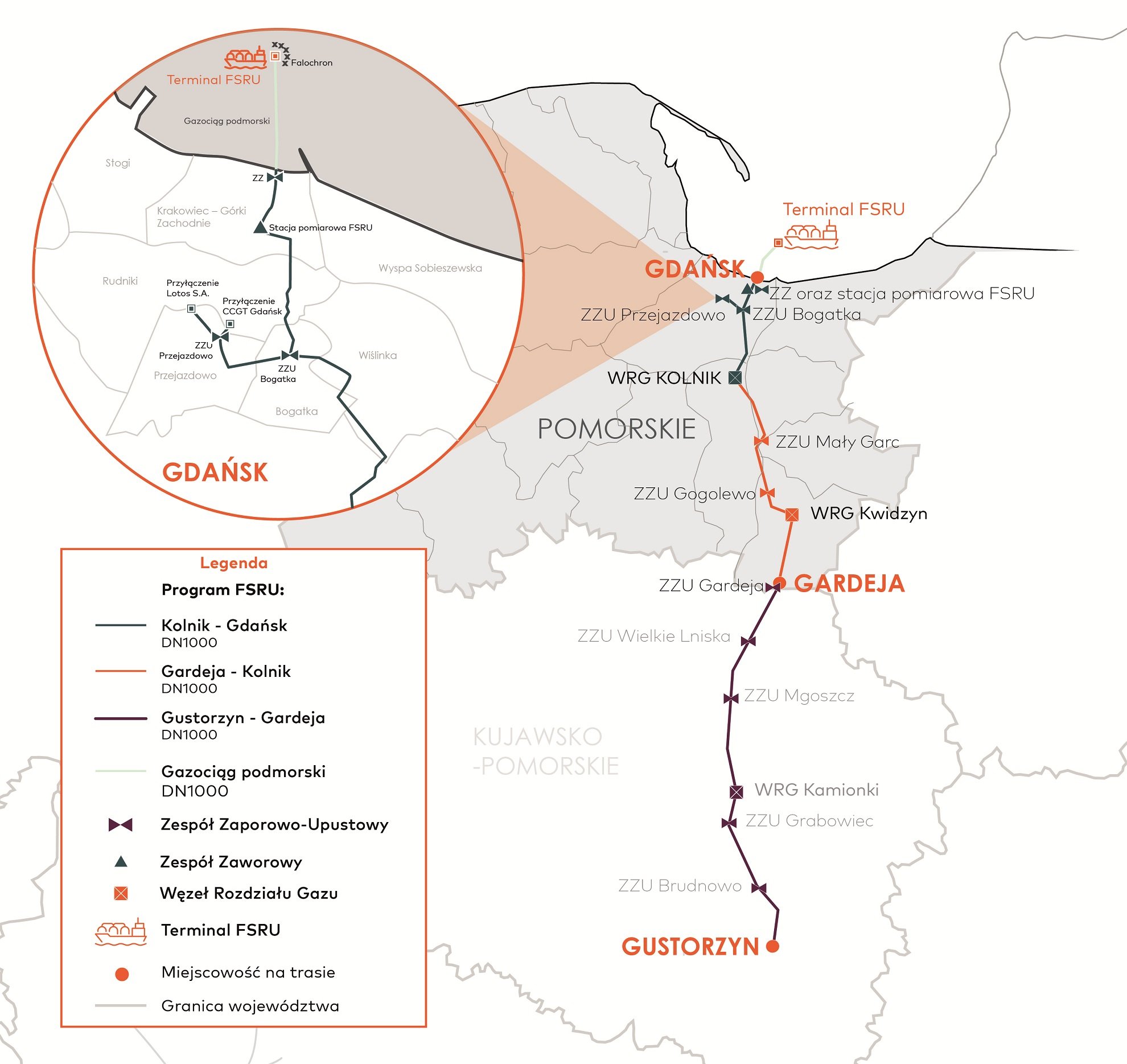 Mapa Gazociągu Gdańsk - Gustorzyn